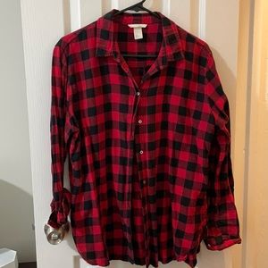 H&M red and black checkered button down top